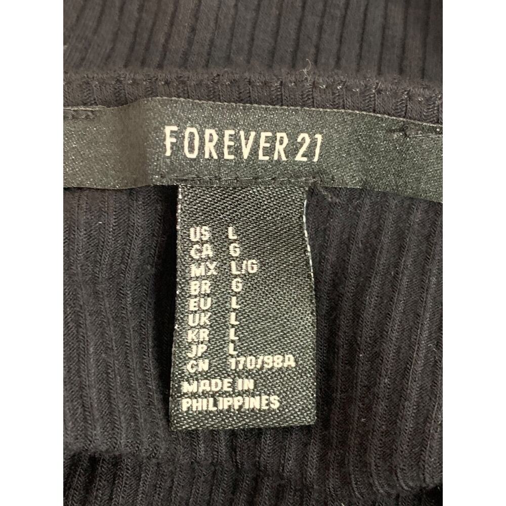 Large Forever 21 Crop Tank Top Shirt Womens Black Ribbed Tie Front - Picture 8 of 8